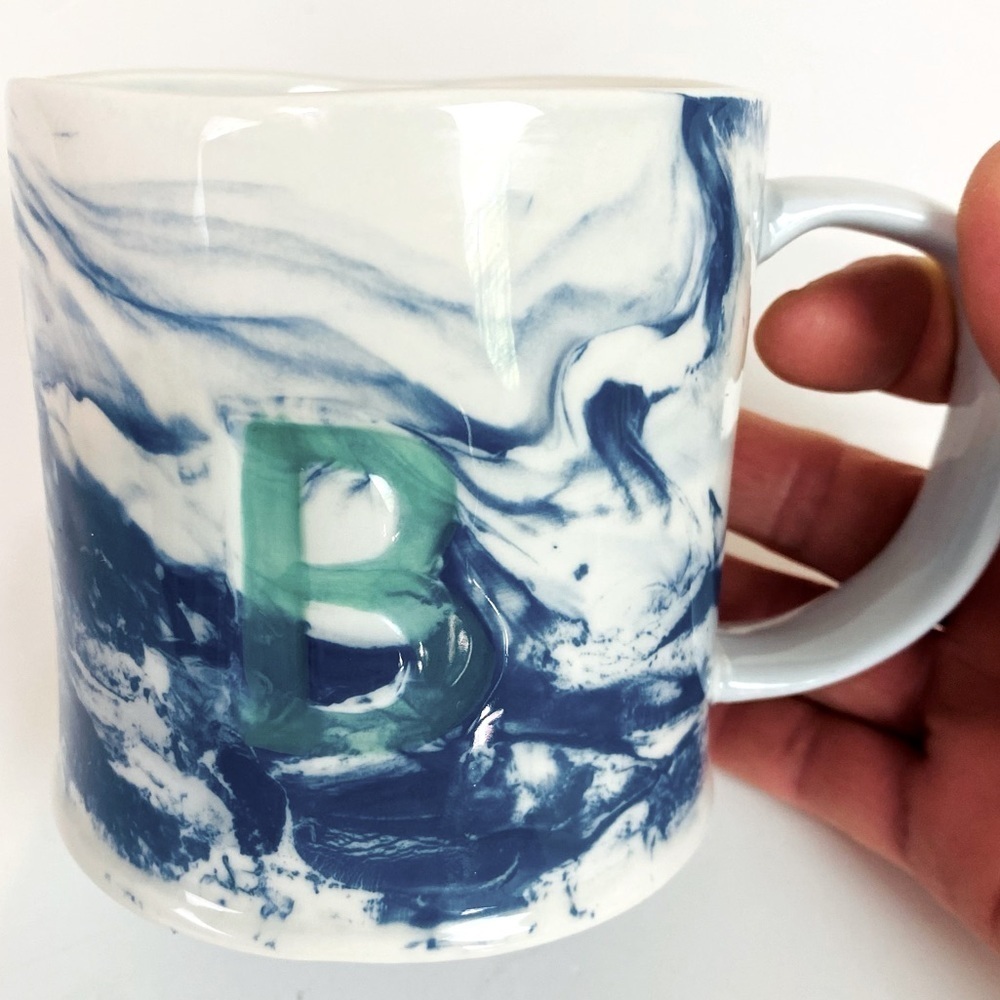 Anthropologie Blue Marbled Monogram B Mug 14oz
